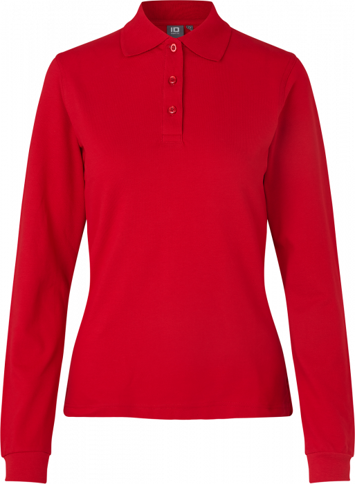 ID - Long-Sleeved Polo Shirt Stretch Woman - Czerwony